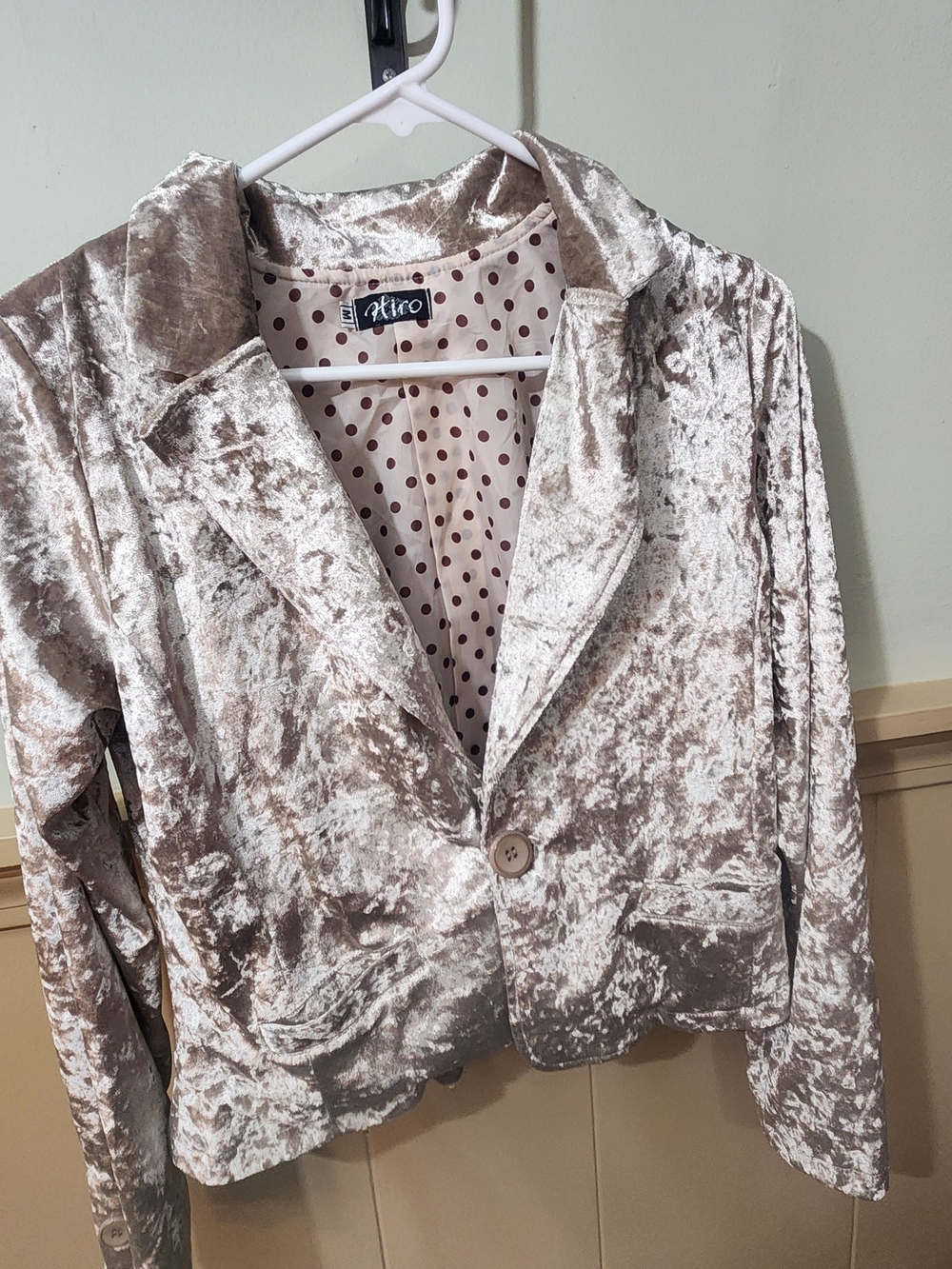 Velvet Blazer Jacket in Light Champagne Blush Vintage Med